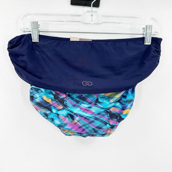 CALIA Blue Printed Full Coverage Overlap Classic Bikini Swim Bottom Size Medium - Picture 2 of 11